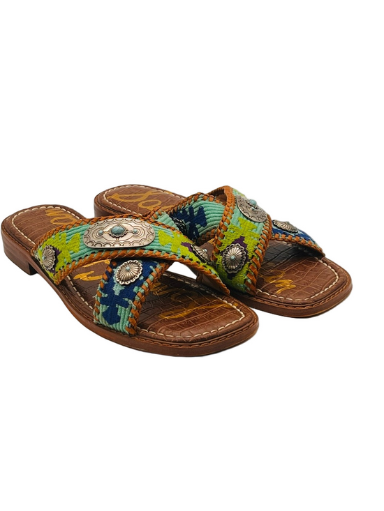Sam Edelman Shoes - Sam Edelman Brown Embordered Slide Sandals Concho Turquoise Multicolor 6.5